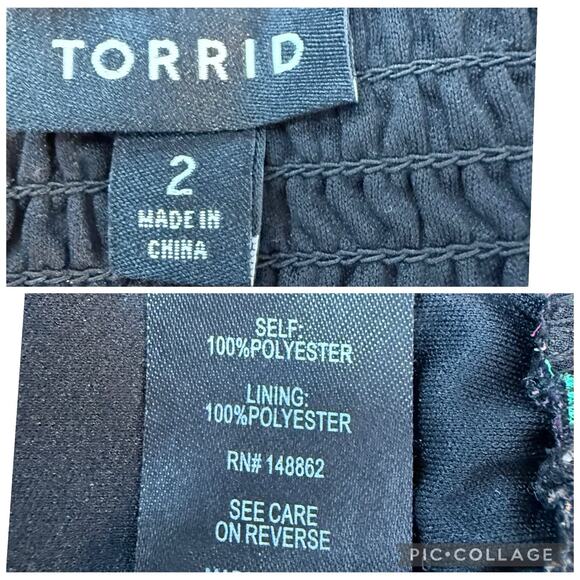 Torrid Black Floral Cropped Blouse 2X Smocked Flutter Sleeve Dark Floral V Neck - Picture 9 of 12